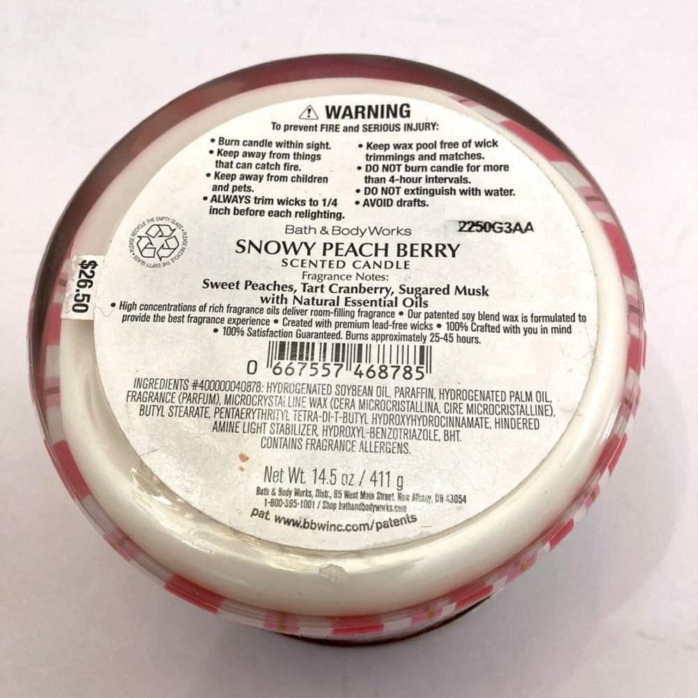 Bath & Body‎ Works Snowy Peach Berry 3 Wick Jar Candle 14.5oz NEW - Picture 7 of 7